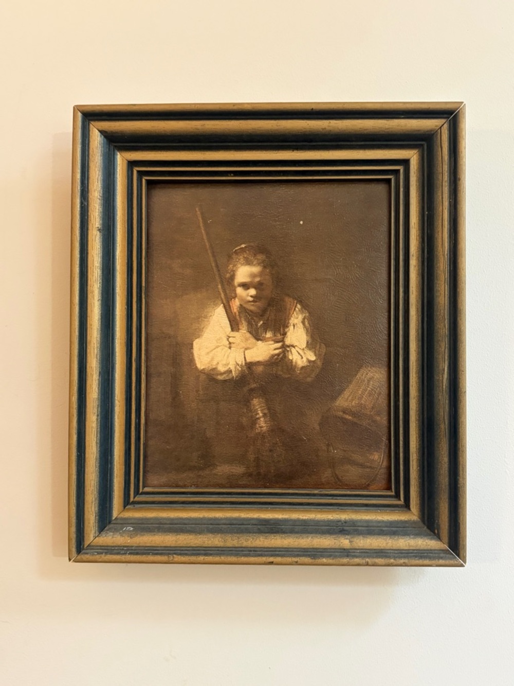 Rembrandt A Girl with a Broom Vintage Art Print Wooden Frame Varnished Artwork